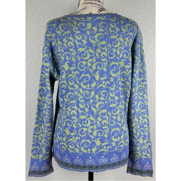 Icelandic Design Women’s Floral Print Blue Green Cardigan Sweater, size Large - Picture 6 of 8